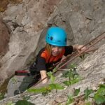 Girl climbing outdoors, Wood Lane Quarry