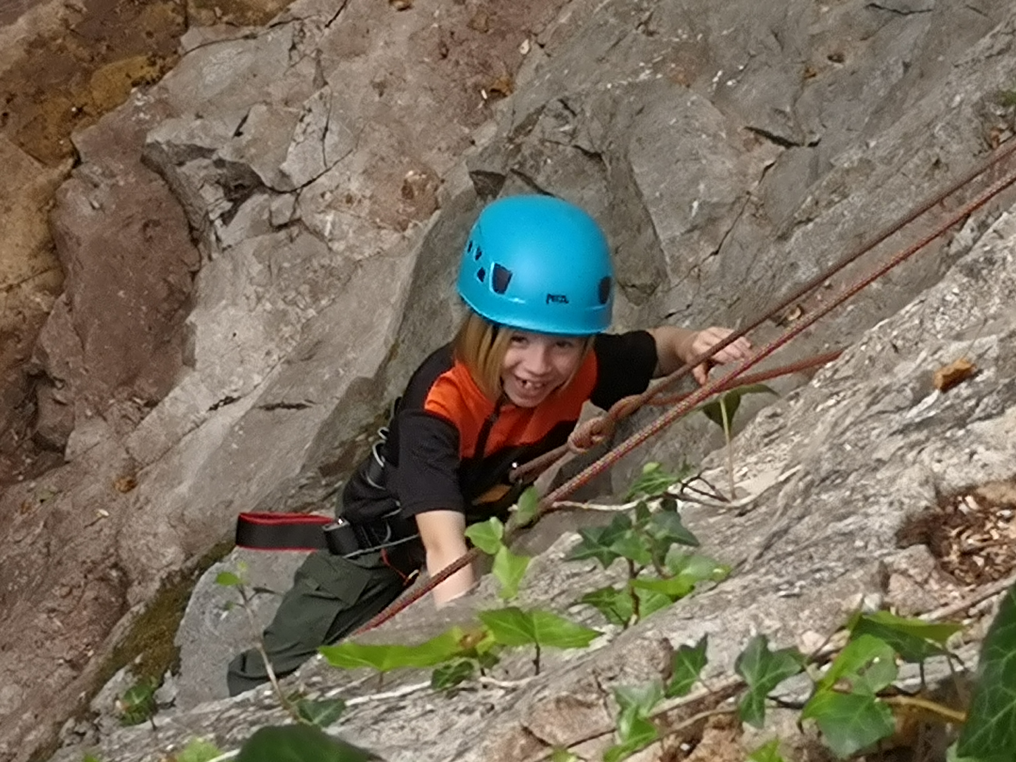 Girl climbing outdoors, Wood Lane Quarry