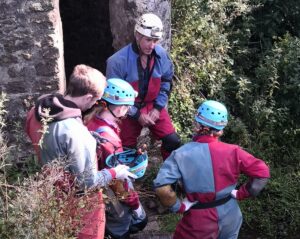 Prepping group at entrance to Swildon's Hole