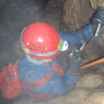 Wet adventure caving - ladder descent!